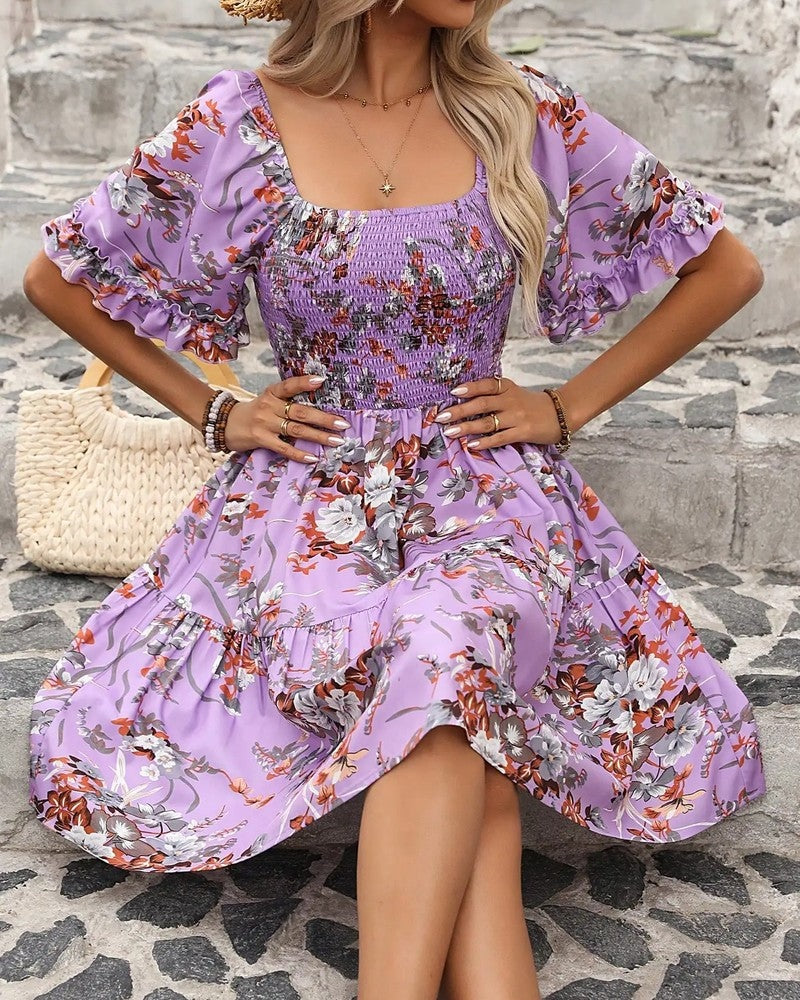 Mirella Fontaine Smocked Floral Summer Mini Dress