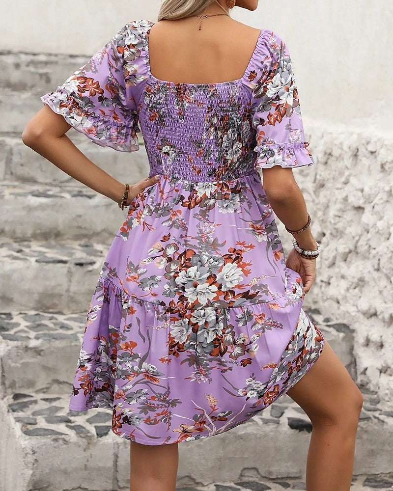 Mirella Fontaine Smocked Floral Summer Mini Dress