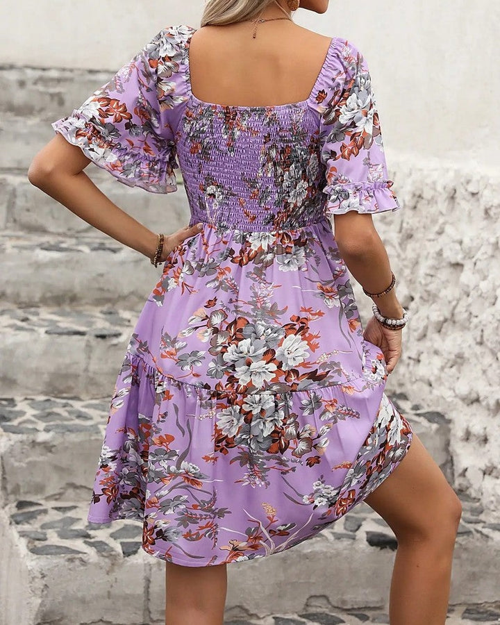 Mirella Fontaine Smocked Floral Summer Mini Dress