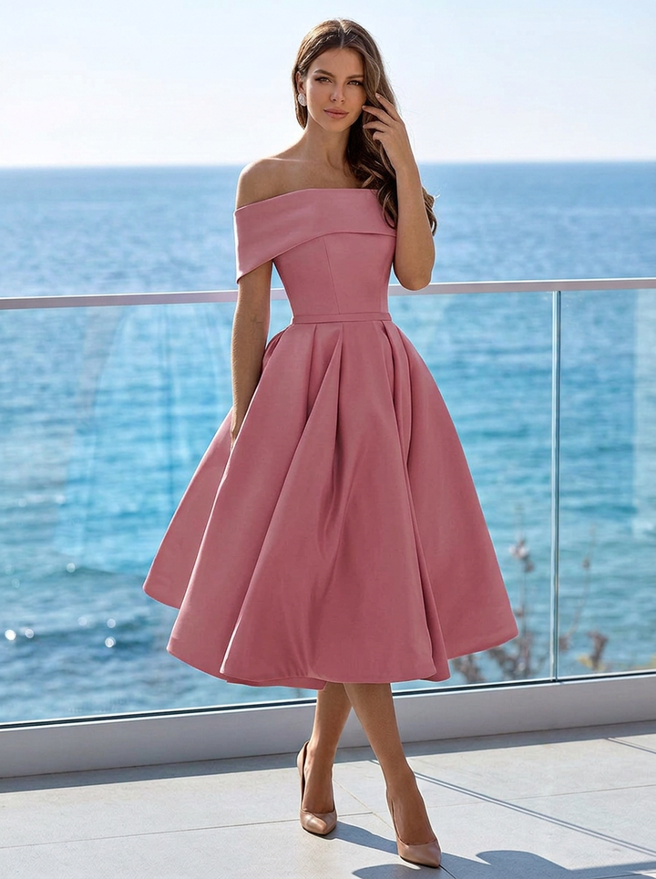 Elodie Renard Off Shoulder Midi Dress