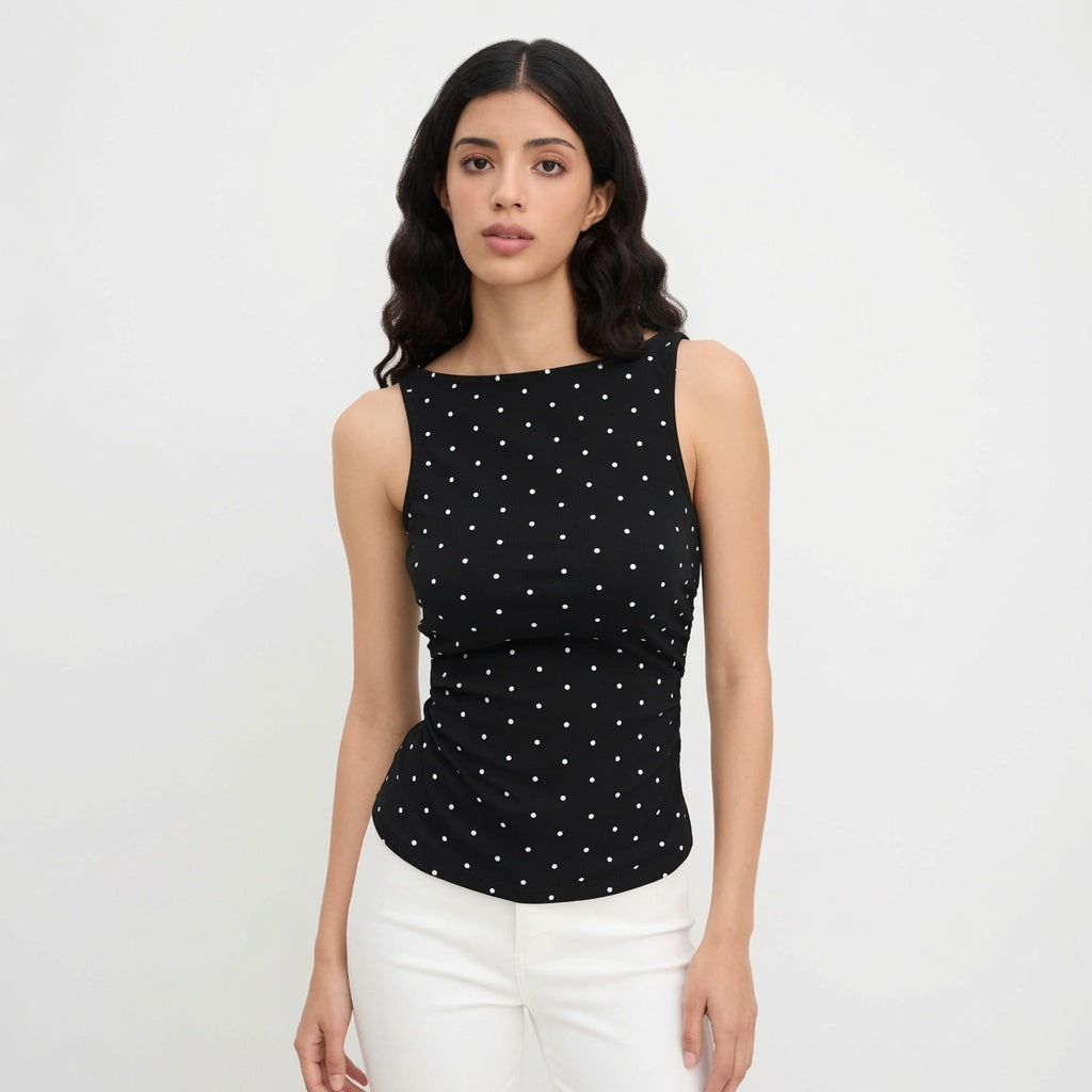 Naomi Pierce - Polka Dot Tie-Back Tank Top - Back to School Staple