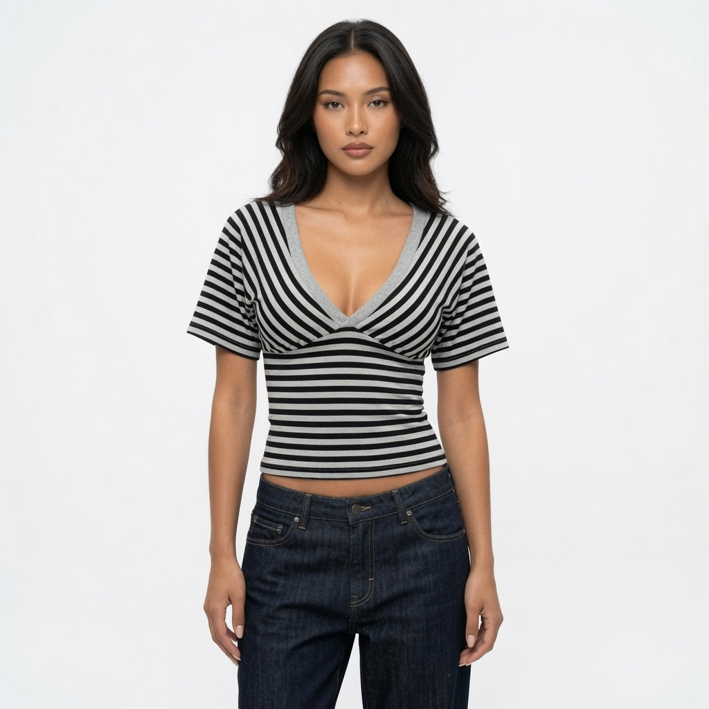 Jade Mercer - Striped Wrap Crop Top - Back to School Confidence
