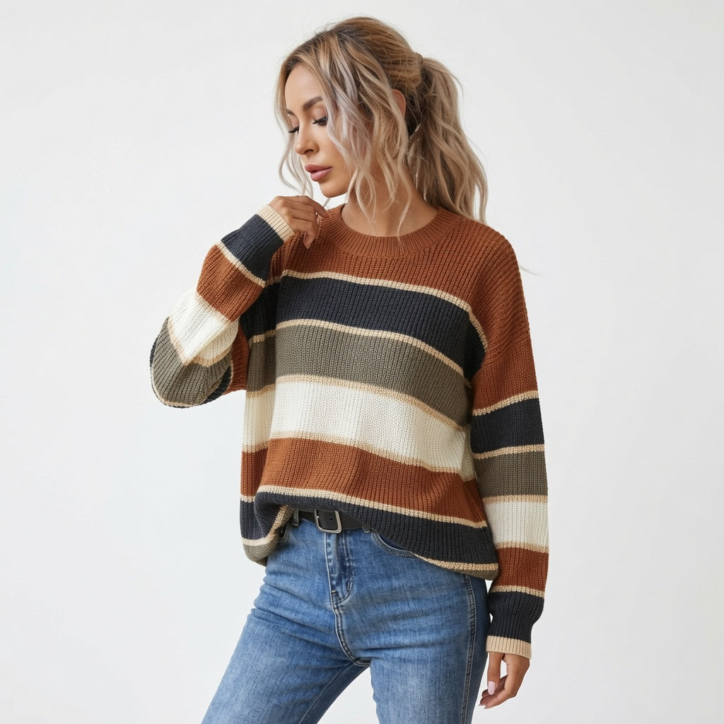 Margot Ellis - Relaxed Striped Knit Sweater - Back to School Cozy