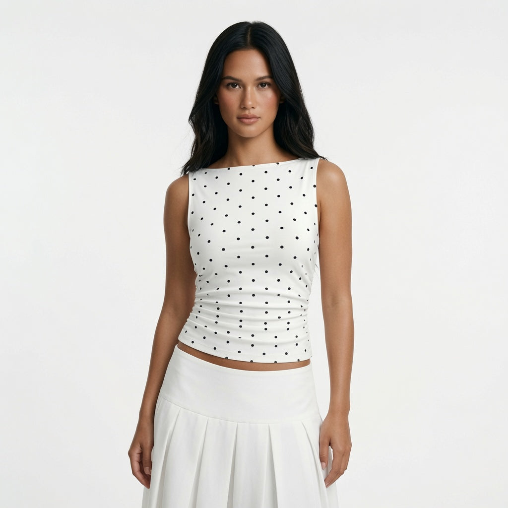 Naomi Pierce - Polka Dot Tie-Back Tank Top - Back to School Staple