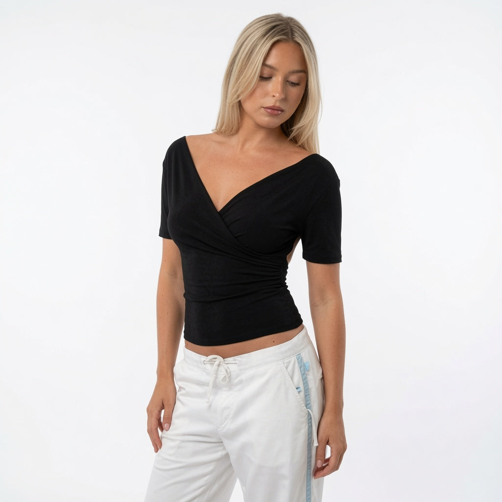 Vivian Cross - Cross V-Neck Wrap Top - Back to School Essential
