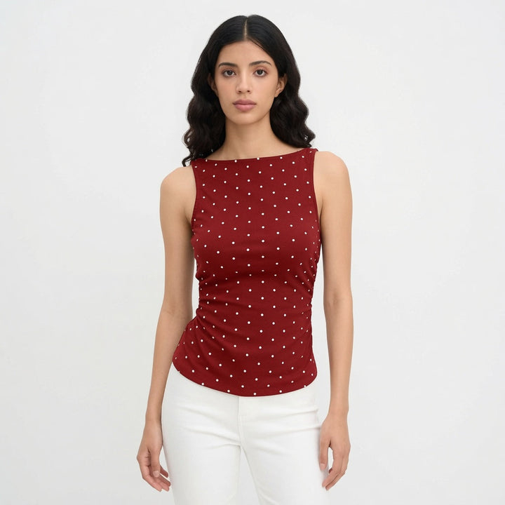 Naomi Pierce - Polka Dot Tie-Back Tank Top - Back to School Staple