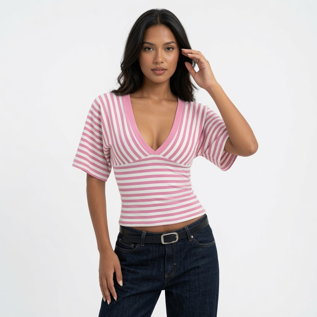 Jade Mercer - Striped Wrap Crop Top - Back to School Confidence
