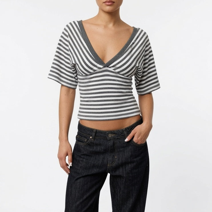 Jade Mercer - Striped Wrap Crop Top - Back to School Confidence