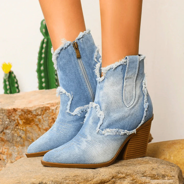 Remy Callahan Raw Edge Denim Cowboy Boots