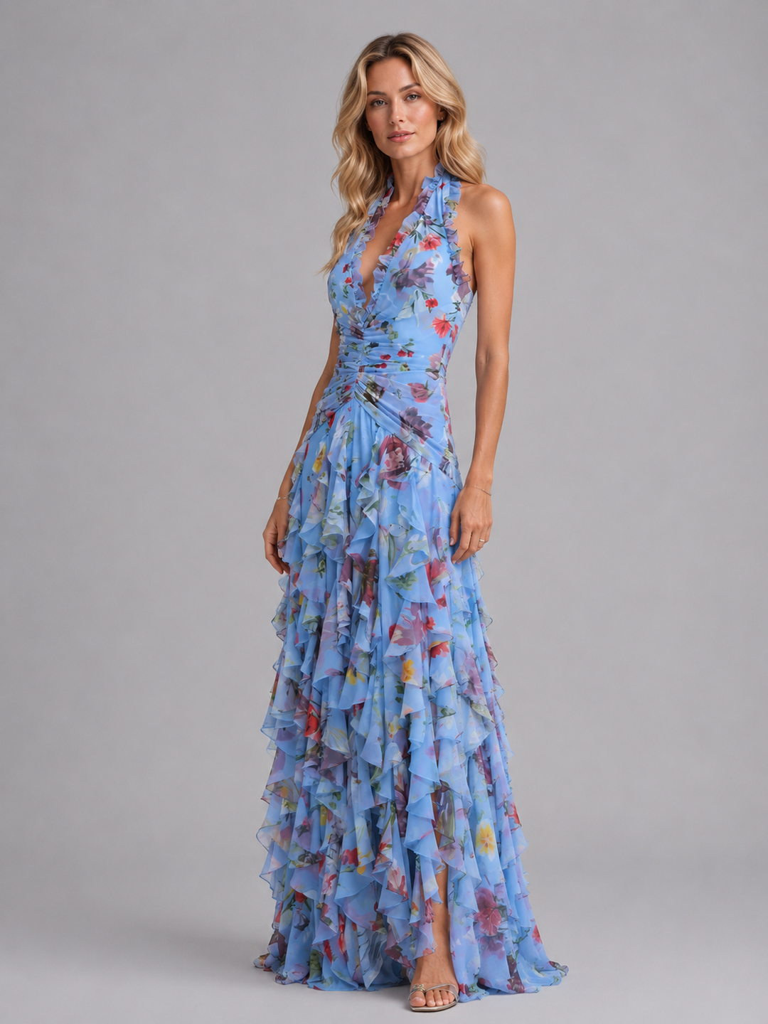 Camille Harper Floral Halter Homecoming Dress