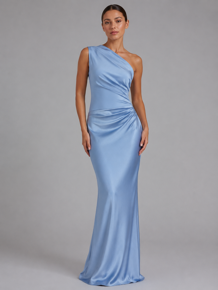 Claire Bennett One-Shoulder Satin Homecoming Dress