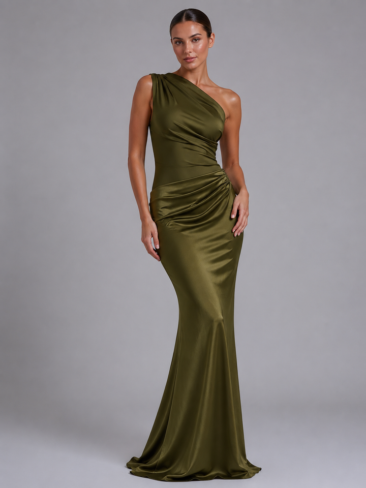 Claire Bennett One-Shoulder Satin Homecoming Dress
