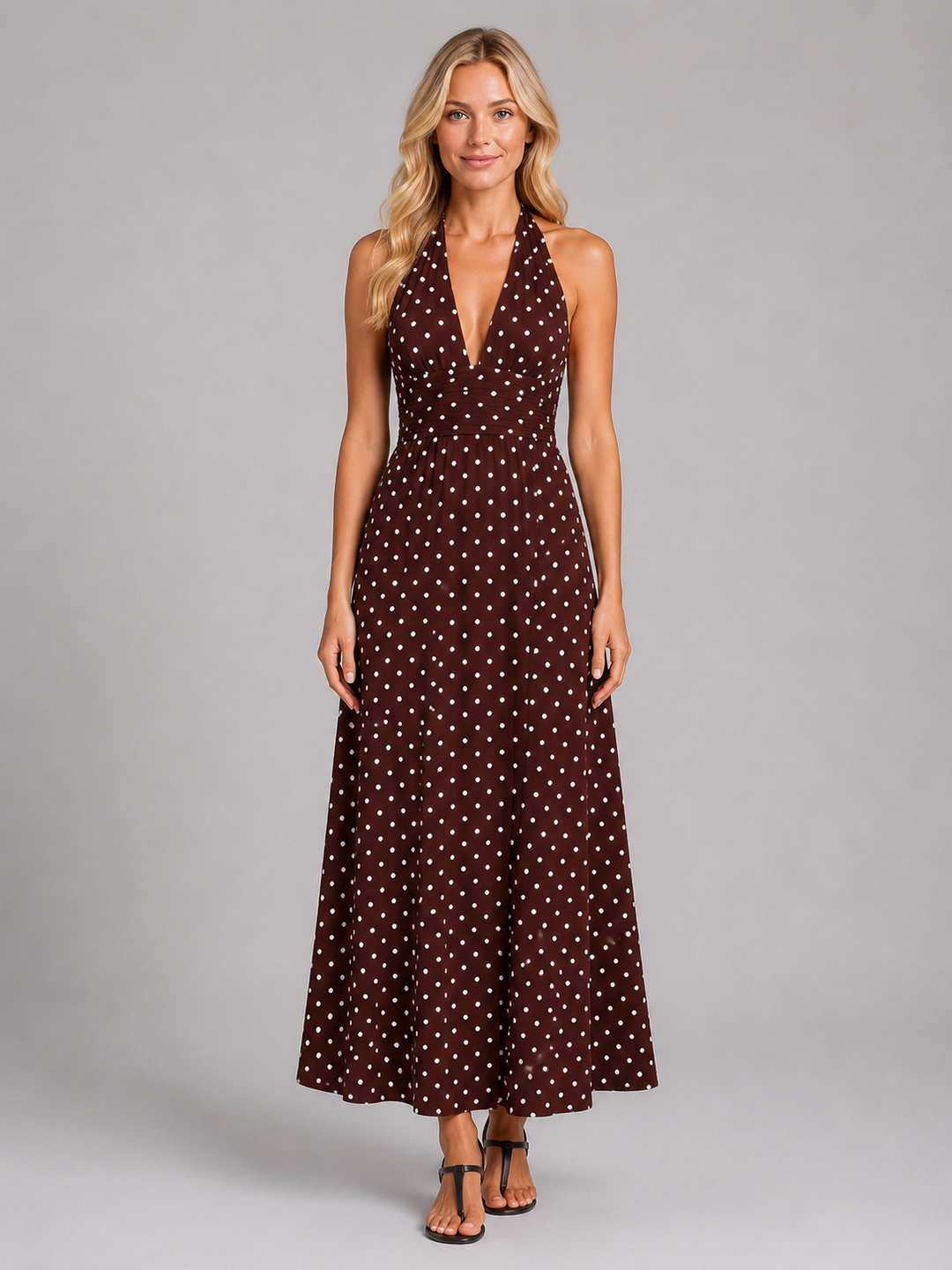 Florence Carter Polka Dot Halter Homecoming Dress