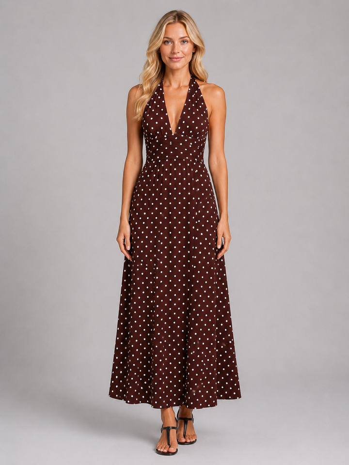 Florence Carter Polka Dot Halter Homecoming Dress