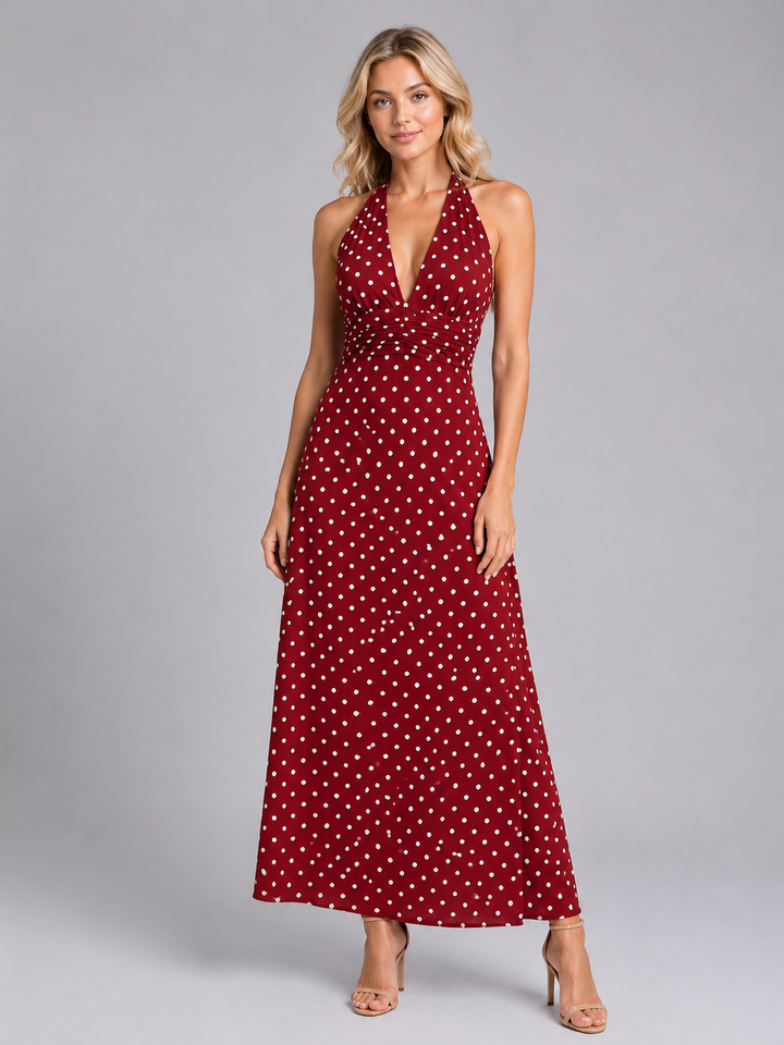 Florence Carter Polka Dot Halter Homecoming Dress