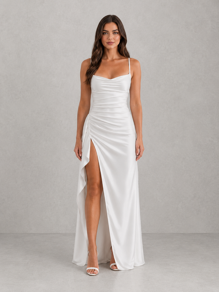 Ava Monroe Satin Slit Homecoming Dress