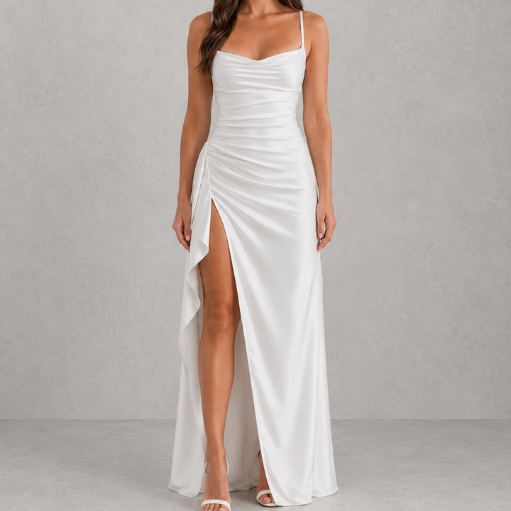 Ava Monroe Satin Slit Homecoming Dress