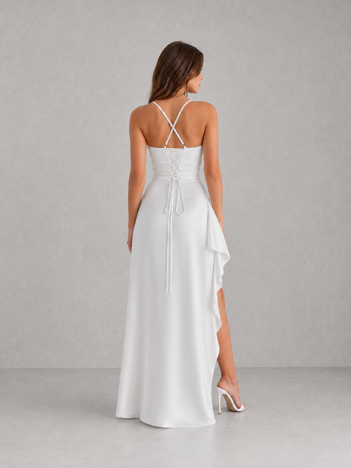 Ava Monroe Satin Slit Homecoming Dress